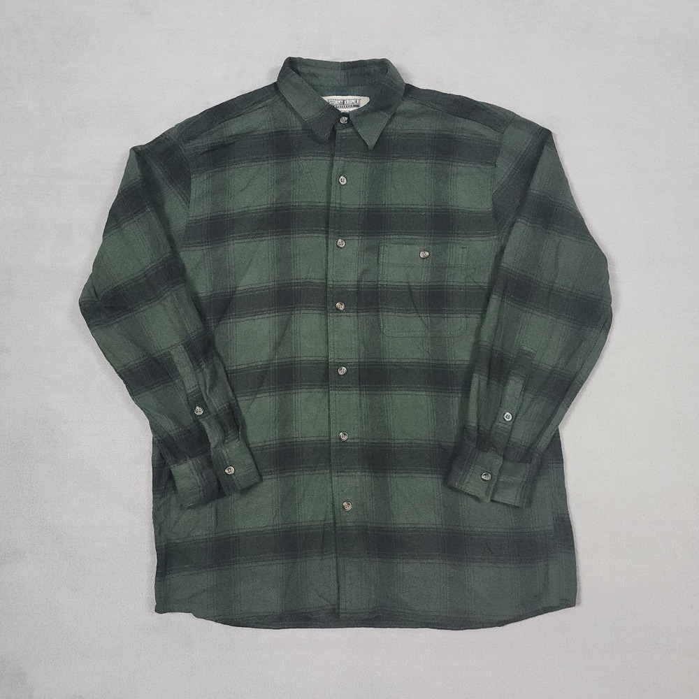 Stormy Kromer Shirt Mens Large Green Plaid Flannel Button Up Made USA Cotton